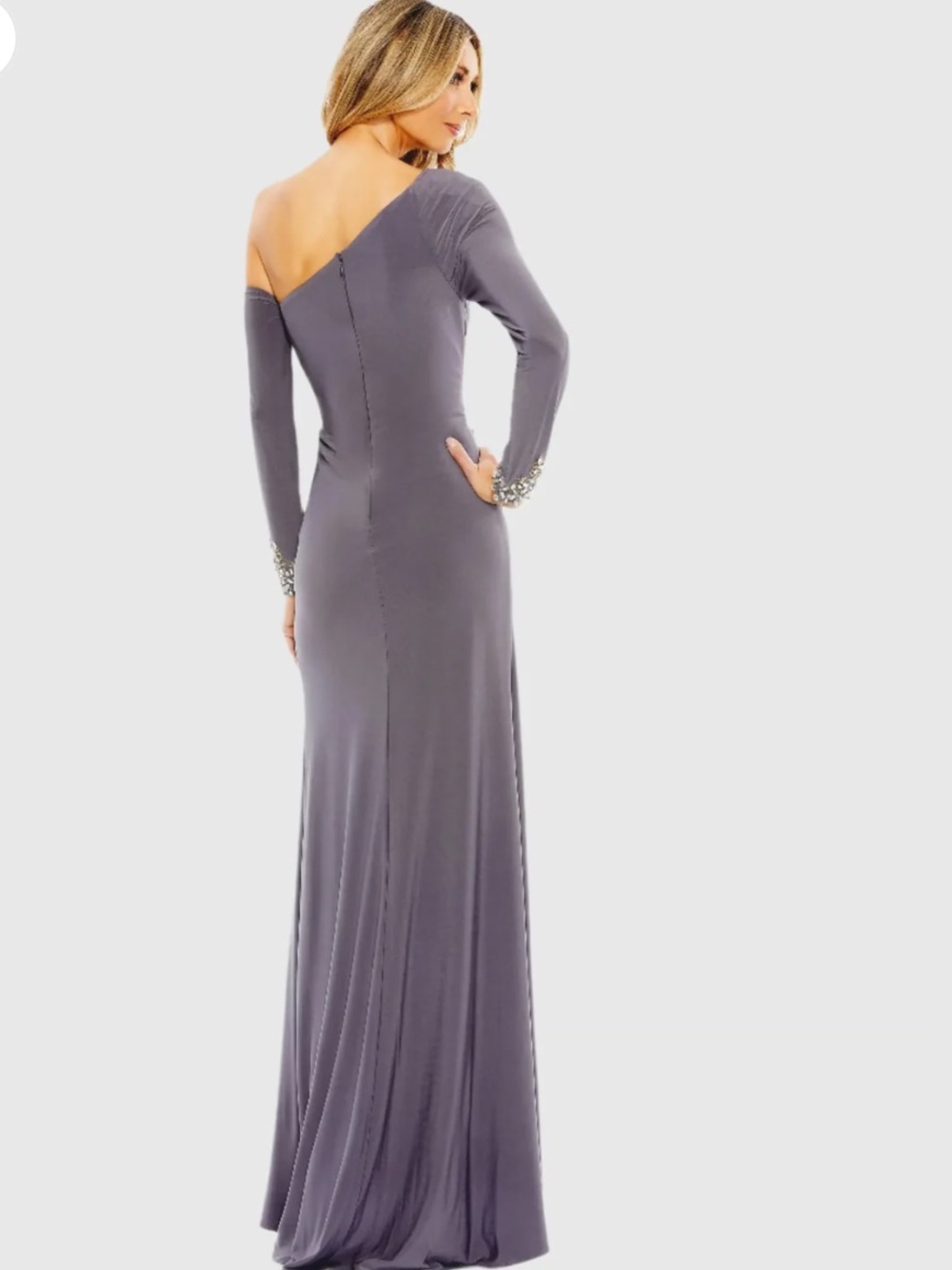 Mac Duggal Charcoal Gray One-Shoulder Embellished Formal Dress Gown Size 10 - Picture 2 of 7